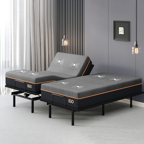 Image of EGOHOME Massage Split King Adjustable Bed Frame and 12 inchMemory Foam Mattress | Independent Head and Foot Incline, Zero Gravity, 12 inch Adjustable Legs, No Headboard, Wireless Remote,USB Ports