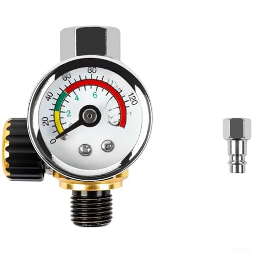 Régulateur de pression d'air G1 à 4 filetages, finition dorée avec bouton antidérapant et jauge à double échelle pour un contrôle pneumatique précis (B)
