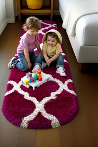 Image of Fluffy Silky Micro Fiber Polyster Carpet /Runner for Bedroom, Study Room, Playing Room, Guest Room ETC. 2x6 feet Feet, (Wine and Ivory M II)
