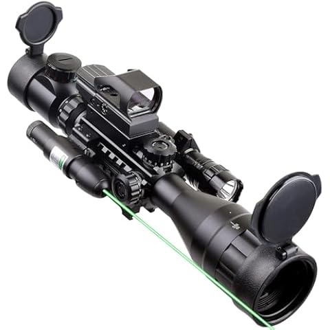 WIPBOTEN 4-16x50 AO Rifle Scope Red Green Illuminated Range Finder Reticle - Red Green Dot Sight - Green Laser - Weaponlight Black Cover