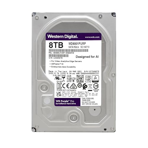 Image of Western Digital 8TB WD Purple Pro Surveillance Internal Hard Drive HDD - SATA 6 Gb /s, 256 MB Cache, 3.5 inch - WD8001PURP