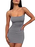 LILLUSORY Women's Mini Sexy Bodycon Dress 2025 Summer Going Out Short Party Club Dresses Beach Vacation Spring Outfits Darkgray M