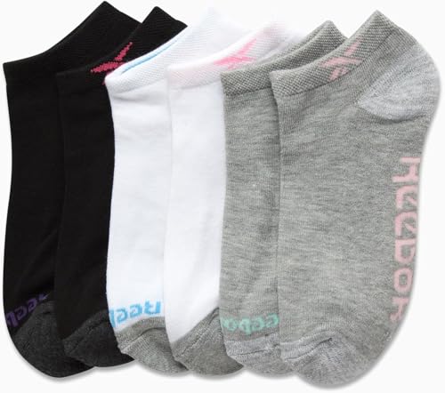 Image of Reebok Womens No Show Socks Moisture Wicking Cushioned Low Cut Socks 6 Pack