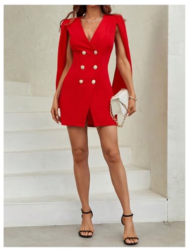 Image of Floerns Women's V Neck Double Breasted Cape Blazer Split Sleeve Elegant Blazer Dress