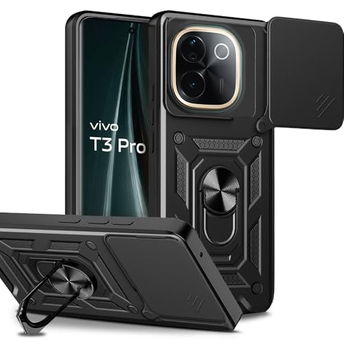 Image of AESTMO Tough Armor iQOO Z9S Pro /Vivo T3 Pro 5G Bumper Back Case Cover | Ring Holder & Sliding Camera Shield Cover | 360 Degree Protection Back Case Cover iQOO Z9S (Black)