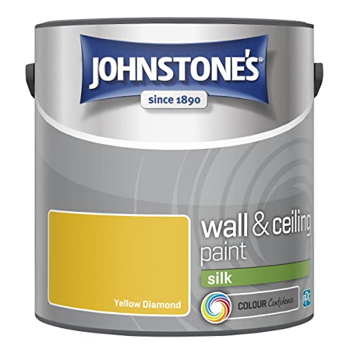 Johnstone's - Wall & Ceiling Paint - Yellow Diamond - Silk Finish - Emulsion Paint - Fantastic Coverage - Easy to Apply - Dry in 1-2 Hours - 12m2 Coverage per Litre - 2.5L