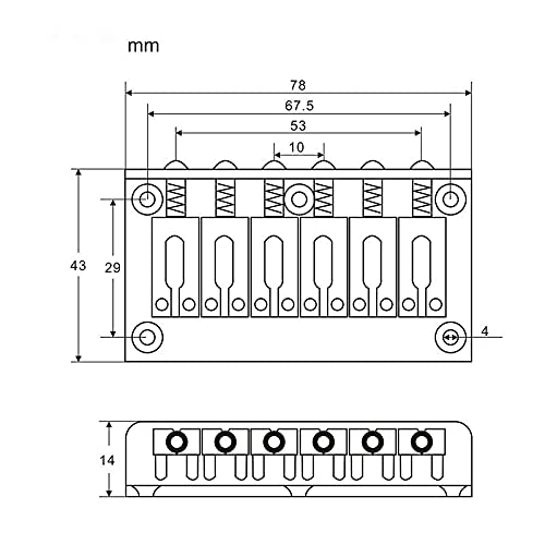 Ponte de guitarra fixa cromada de metal de substituição, 78 mm, 6 selas, ponte rígida para a maioria