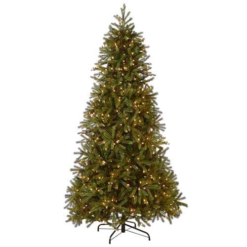 National Tree Company 7.5 ft Pre-Lit Jersey Fraser Fir Slim Artificial Christmas Tree, 800 Clear Lights, 2,468 Tips, Includes Stand, Green