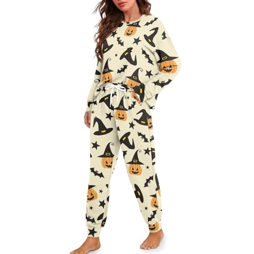 Image of Womens Lounge Set Long Sleeve Soft Pajama Sets Casual 2 Piece Pj Outfit Crewneck Sleepwear with Pockets Plus Size