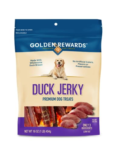 Golden Rewards Duck Jerky Treats for Dogs, 16 oz (Pack of 1) | Premium Quality, Dog Treats, Jerky Style, 16 oz Bag, Duck Flavor