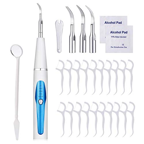 Ultrasonic Dental Calculus Remover with Dual LED, [Ultrta Silence]Tooth Tartar Scraper for Teeth Calculus/Tartar/Dental Plaque/Smoke Stain Remover with Mouth Mirror & 20 Count Dental Floss