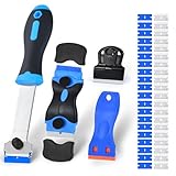 Giramika 4-Pack Razor Blade Scraper Set with 40-Piece Replacement Blades (Metal & Plastic), Scraper Tool for Cleaning Cooktop, Tile, Window, Glass and Paint