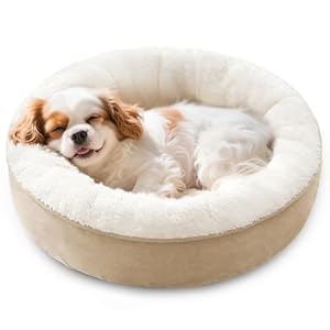 Love’s cabin Round Donut Cat and Dog Cushion Bed, 25in Pet Bed for Small or Medium Dogs, Anti-Slip & Water-Resistant Bottom, Soft Durable Fabric Pet Beds, Washable Calming Cat & Dog Bed Camel