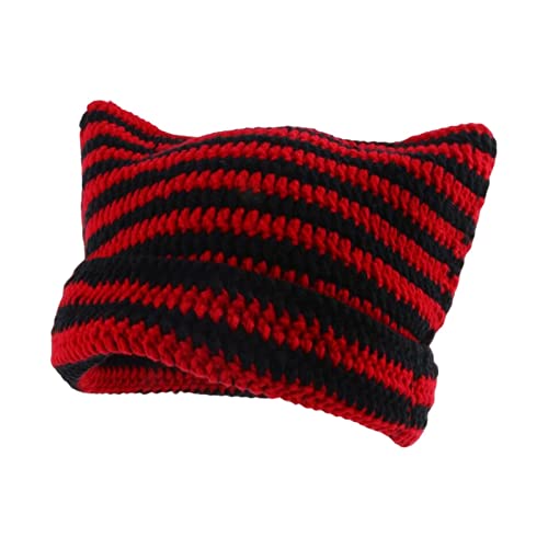 Gorro de Beanie Tejido para Mujer Sombrero Caliente Negro y Rojo 7