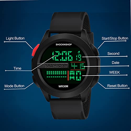 Image of Shocknshop Multifunctional Black Digital Dial Watch for Men and Boys -W30