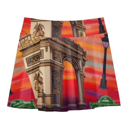 Arc De Triomphe Vibrant Red Tennis Skirts for Kids Casual Girls' Shorts Athletic Skorts Cheer Skirt 4t