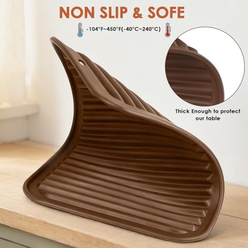 Image of 4 Pack Silicone Trivets for Hot Dishes Large 446F Heat Resistant Pot Holder Hot Pads for Kitchen 9'' x 12' Brown Silicone Trivet Mat for Hot Pots and Pans, Jar Opener, Drying Mat