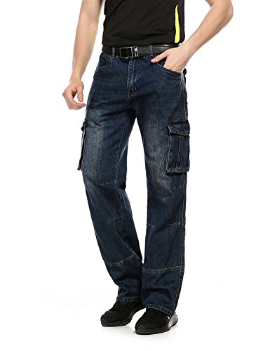 Mens Classic Work Multi Pockets Denim Cargo Jeans