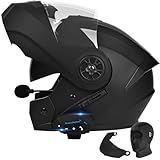 Bluetooth Modular Motorcycle Helmet DOT/ECE Approved Full Face Flip up Anti-Fog Double Visor Helmet Built-in Dual Speaker with Microphone for Adult Men and Women (Large,Matte Black)