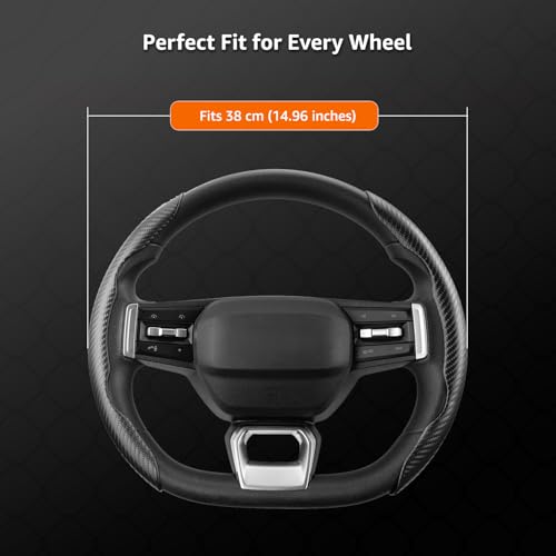 Image of amazon basics Car Steering Wheel Grip | Black | Carbon Fiber | Non Slip | Sweatproof and Anti-skidding