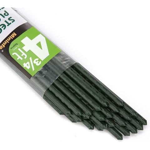 Mininfa Plastic Coated Metal Garden Stakes 4.75 Feet, Steel Plant Stakes Supports Climbing for Tomatoes, Trees, Beans, 25 Pack Cover