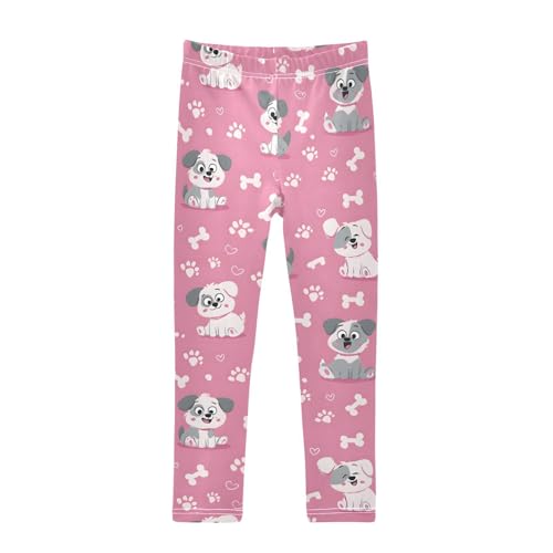 Cute Dog Heart Paw Pink Girls Leggings Ultra Soft Compression Yoga Gym Pants for Kids 4-10T