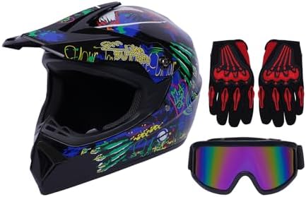 AOWUAEG Motorcycle Full Face Helmet, Motorcross Dirt Bike ATV UTV Off Road MTB Racing Casco,DOT Lightweight Helmets with Goggle Glove for Adults Men,Applicable Head 22.44-22.83in