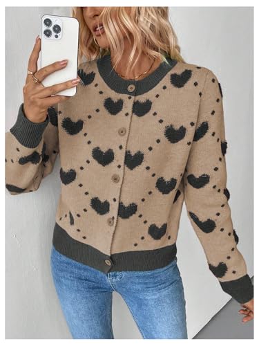 Image of GORGLITTER Women's Heart Long Sleeve Button Down Cardigan Sweater Fall Trendy Dressy Color Block Knit Short Cardigans