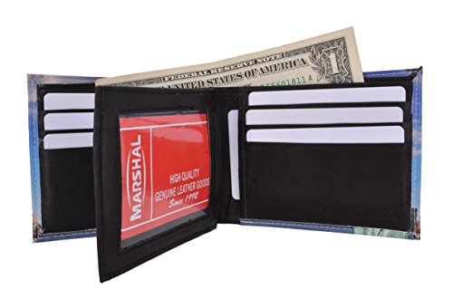MARSHAL Statue of Liberty Genuine Leather Men's Bifold Wallet Multi Card ID Center Flap2