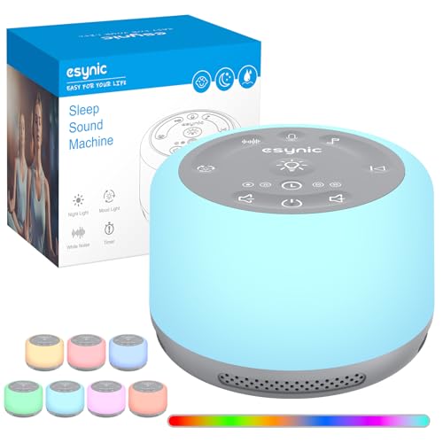 eSynic White Noise Máquina de Ruido Blanco Máquina de Sonido Portátil para Dormir para Bebé con 30 Tipos de Sonidos Relajantes, Luz Nocturna Ajustable,Temporizador