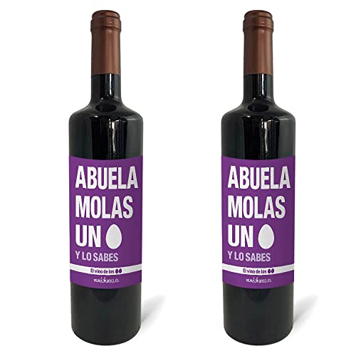 Regalo original. 2 Botellas de vino tinto Abuela molas un huevo. 75cl.