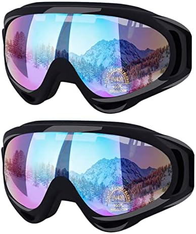 Reseldda 2-Pack Ski Goggles Snow Snowboard Goggles for Adult Men Women Youth Teens Kids Boys & Girls Winter Snow Sports Goggles (Black+Black Frame)