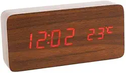 Relógio Wood Despertador Digital Led Com Data/temperatura