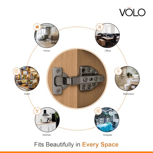 Image of VOLO Cabinet Hinges, Set of 1 (2 Pieces) for Furniture, Wardrobes, Doors, and Storage Units | (3D (Black) Soft Close (Mild Steel), 0 Crank | Full Overlay)
