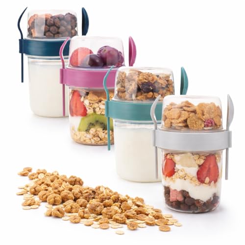 4-Pack Reusable Yogurt Parfait Cups with Lids & Built-In Spoon