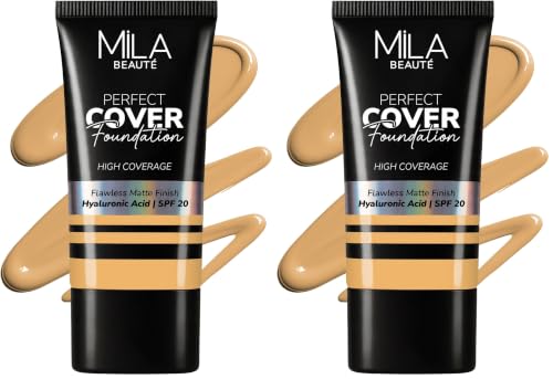Image of Mila Beaute Perfect Cover Foundation with Hyaluronic Acid & SPF 20 | High Coverage & Flawless Matte Finish | Super Hydrating & Lightweight Formula | Suitable for All Skin Types - 5 Golden (Pack of 2)