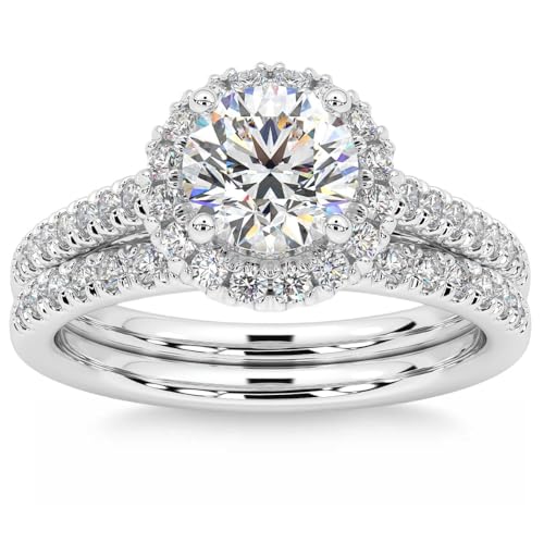 Pompeii F/VS 1.50Ct Halo Diamond Engagement Wedding Ring Set 14k Gold Lab Grown (F/G,VS1-VS2)