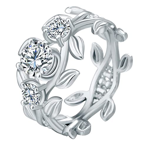Anneaux de mariage vintage pour femmes bague feuilles creux oxyde de zircone cubique rond