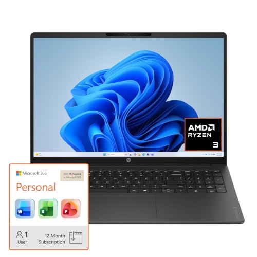 Image of HP OmniBook 3 16 inch Laptop PC, 2K Touchscreen, AMD Ryzen 3 30, 8 GB RAM, 512 GB SSD, Windows 11 + Microsoft 365 Personal 12-Month Subscription Bundle