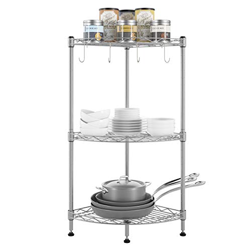 Homfa Estantería Esquinera con 3 Niveles para Cocina Baño Baldas de Cocina para Rincones Organizador de Estante de Pie de Metal 40x29x70 cm
