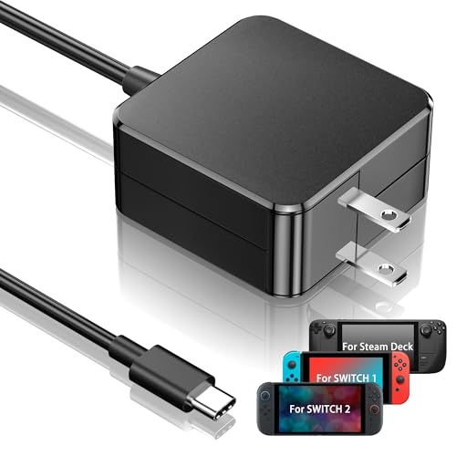 Feirsh 60W Charger for Nintendo Switch 2 & Steam Deck - PD 3.0 Fast Charging Power Supply with 5.9FT Cable 4K TV Dock Support 20V/3A Replacement AC Adapter for Switch 2/ OLED//Lite//Phone