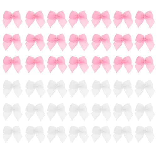 100 Stück Mini Satinschleifen für DIY Nähen Geschenkverpackung Hochzeit Geburtstag Weihnachten Scrapbooking (50 Rosa + 50 Weiß)