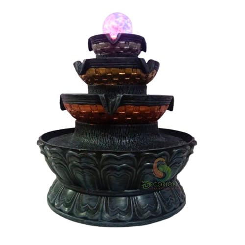 Image of Decorative Table Top Water Fountain for Home Decor /Office /Indoor & Outdoor /Garden /Puja Room /Vaastu with Multicolor LED Light and Adjustable Water Pump (Round Fountain D-064)
