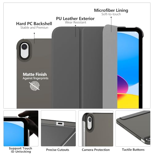 Image of MoKo for iPad (A16) 11th Generation Case 11 Inch 2025, iPad 10th Generation Case 10.9 Inch 2022, Slim Stand Hard PC Translucent Back Shell Smart Cover, Support Touch ID, Auto Wake /Sleep,Space Gray