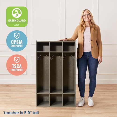 Image of ECR4Kids Streamline 3-Section Coat Locker with Cubby Storage, Classroom Furniture, Grey Wash