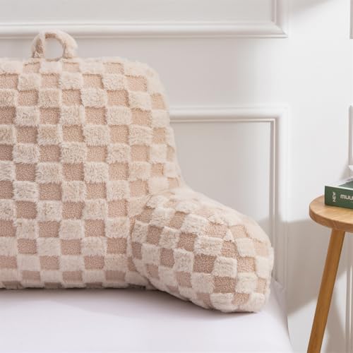 Image of Aimuan Reading Pillow Checkered Bed Rest Wedge Backrest Checkerboard Pillow with Arms Back Support for Sitting Up in Bed Cushion Incline Rest Sleeping Snoring Pillow (Beige,Large)