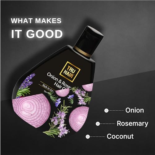Image of TRU HAIR & SKIN Onion & Rosemary Hair Oil with Free Heater | Fights hair fall & promotes hair growth -50 ml | 100% pure and natural