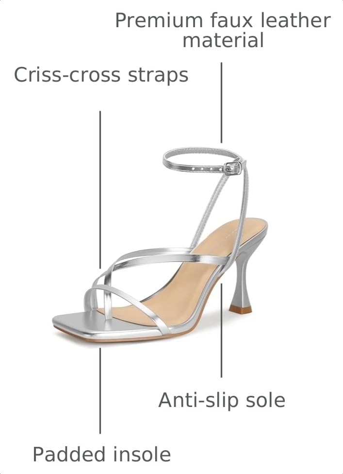 Image of Women's Strappy High Heels Sandals Square Open Toe Ankle Strap Slingback Thong Stilettos Shoes for Wedding