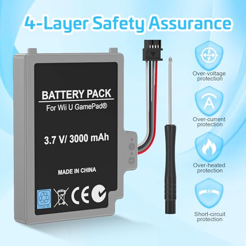 Image of KEKUCULL 2Pcs Battery Pack for Wii U Gamepad, Rechargeable Battery Replacement with Screwdriver for Nintendo Wii U Gamepad WUP-012, WUP-010