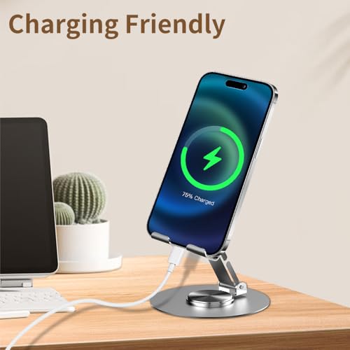 Image of 2 Pack Dual Folding Mobile Phone Stand,360 Degree Rotating Mobile Phone Holder for Desk,Compatible with All Smartphones (Grey&Grey)